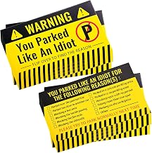 100 PCS Bad Parking Cards, Multi Violation Reasons Funny Parking Violation Cards, 3.5"×2" Parking Prank Cards You Parked Like an Idiot Stickers for Adults, Car Accessories