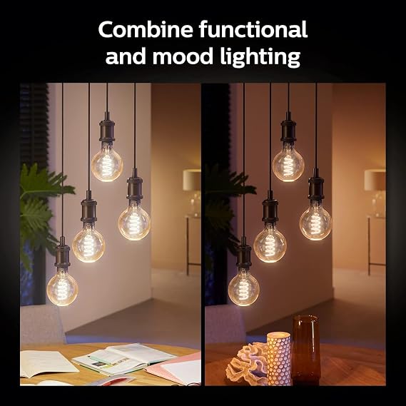 Philips Hue Smart 60W G40 Filament LED Bulb - White Ambiance Warm-to-Cool White Light - 2 Pack - 550LM - E26 - Indoor - Control with Hue App - Works with Alexa, Google Assistant and Apple Homekit