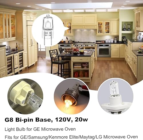 Miniatura 3 de Bombilla para horno microondas GE, bombilla halógena para GE Samsung Kenmore Elite Maytag sobre el rango de estufa, microondas, G820W120V, luz