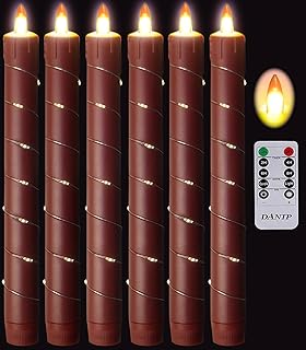 Danip Christmas red flameless Candle with String Light Window Candles with Remote Timer Battery Operated Taper Candle LED Pillar Candles Set of 6