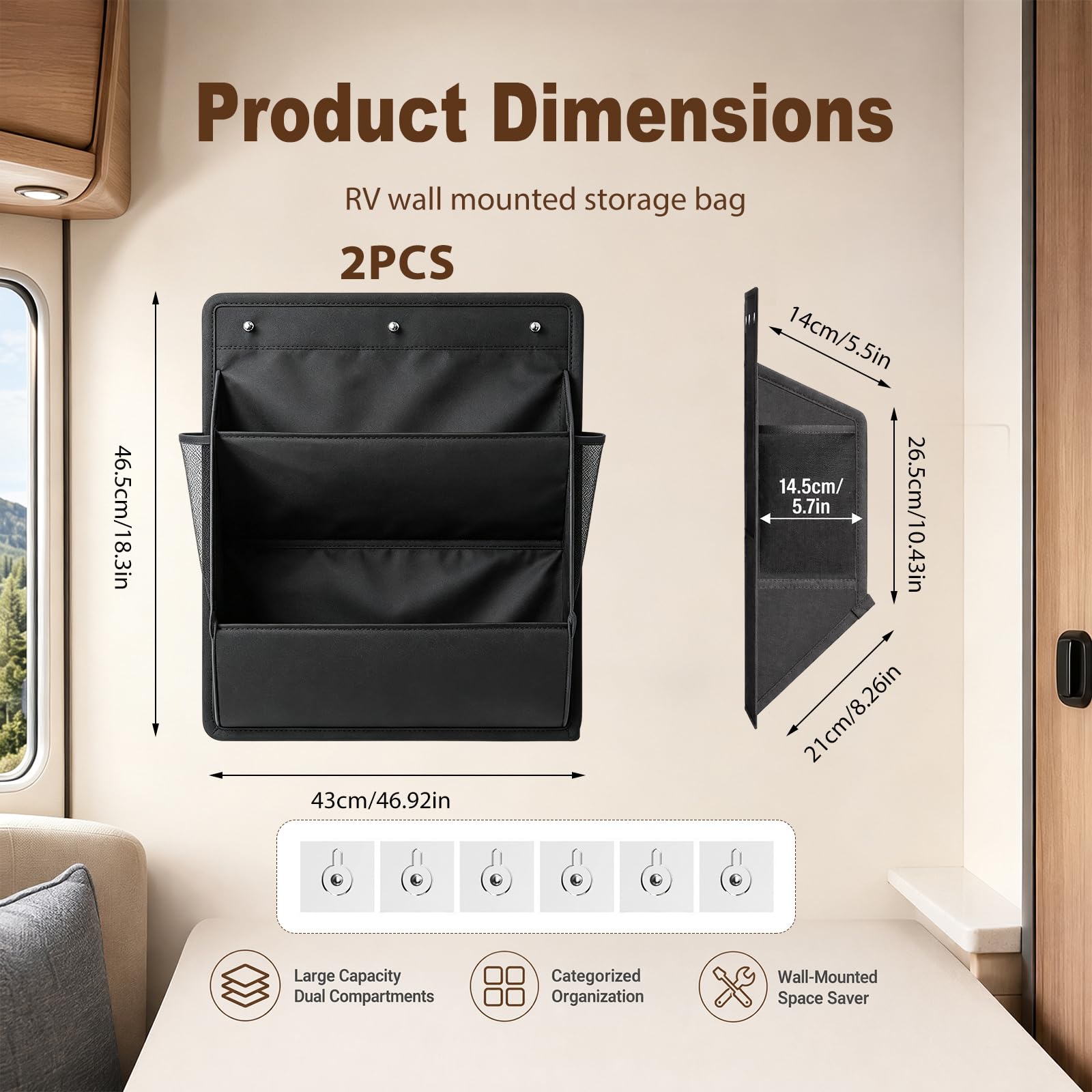 Portascarpe per camper, confezione da 2, organizer per scarpe con strisce adesive | Scarpiera salvaspazio per camper con tasche profonde. Scarpiera stabile, pratico organizer per camper