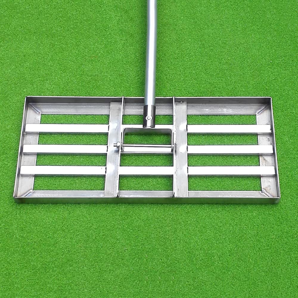 Rastrello livellatore per Prato in Acciaio Inox con Manico, Lunghezza 1,37 m, Ideale per Giardini, campi da Golf.