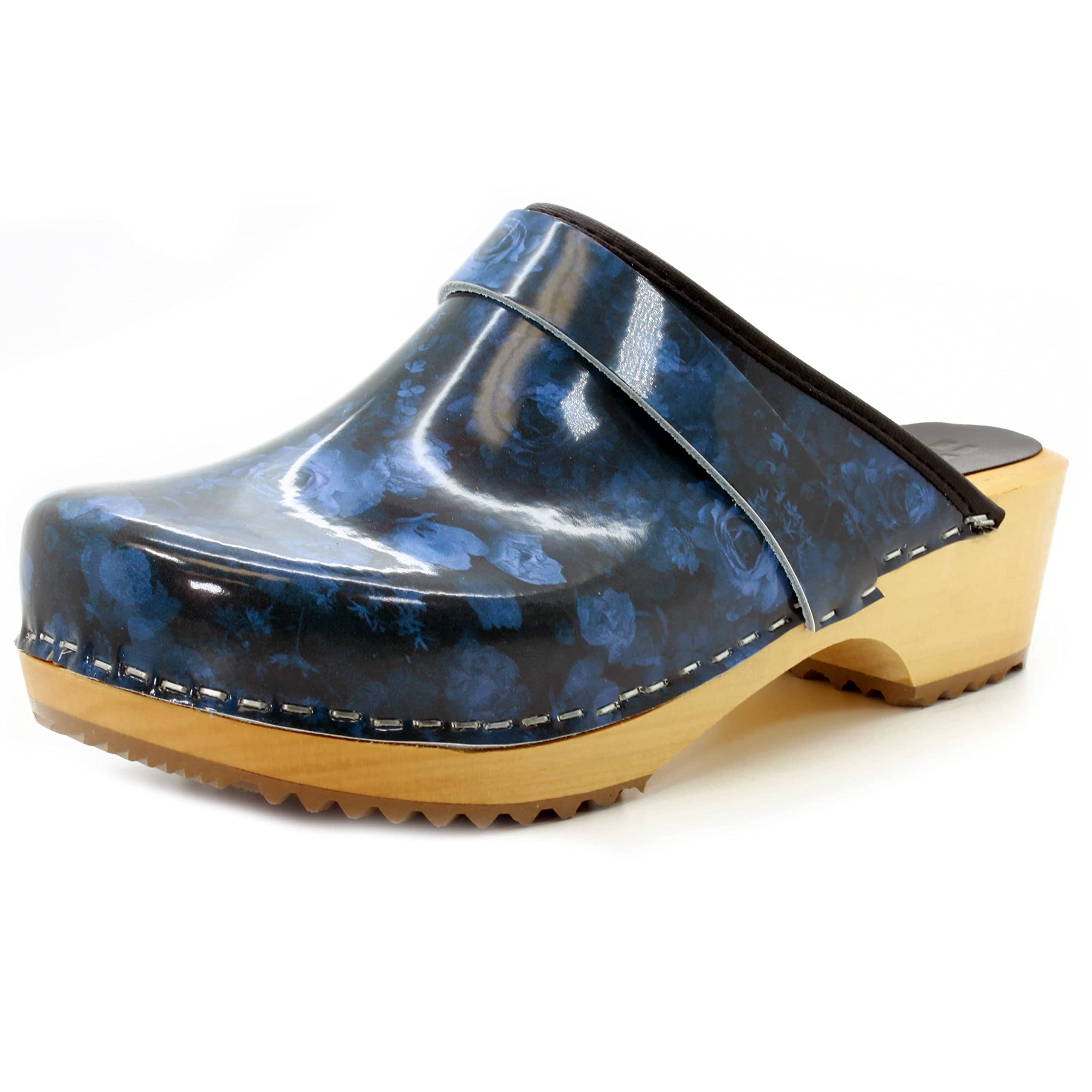 Bjork Maja Wood Open Back Leather Clogs