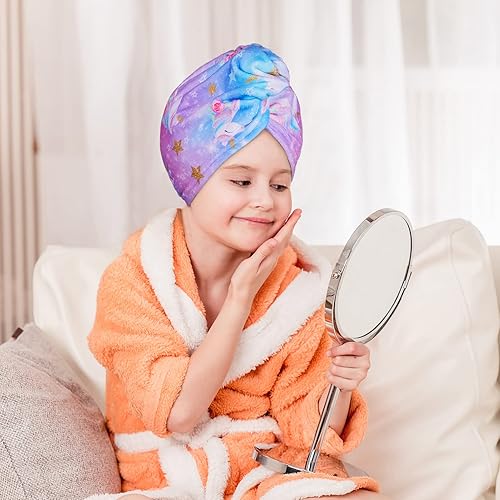 Miniatura 4 de FIOBEE Toalla de microfibra para el cabello para niños toalla de secado rápido turbantes absorbentes para cabello mojado con botón cabello largo