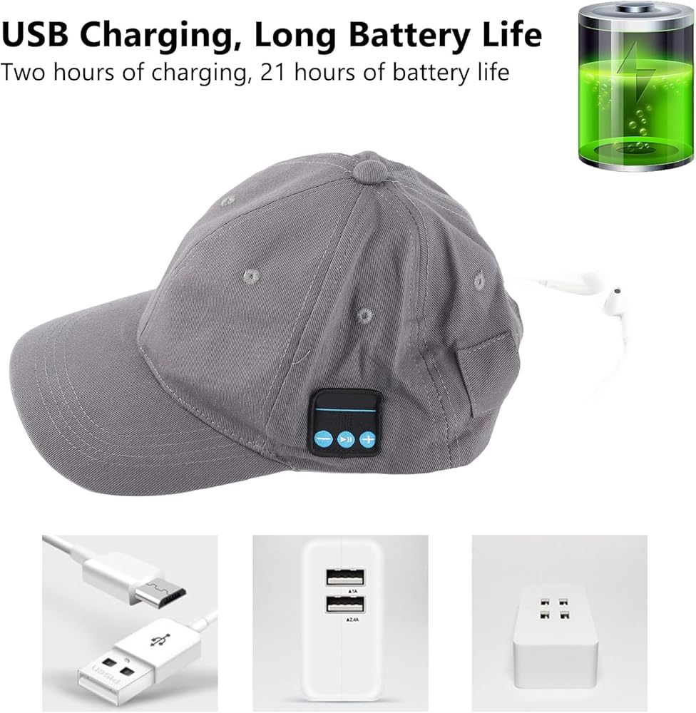 Bluetooth Casquette Baseball Mains Libres Musique Écouteurs Noir Neuf