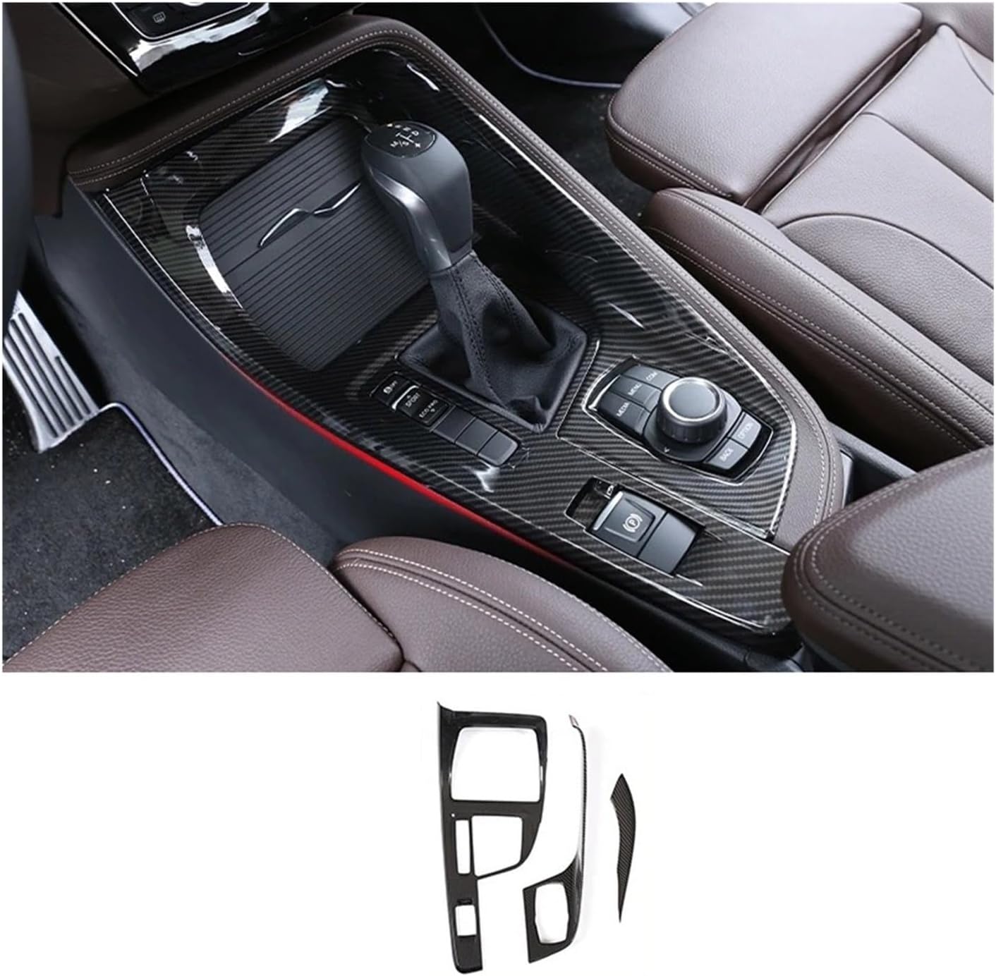 Compatible with BMW X1 F48 X2 F47 2016-2021 ABS Carbon Car Center Console Gear Shift Panel Decoration Cover Trim Interior Accessories(Black Wood Grain)