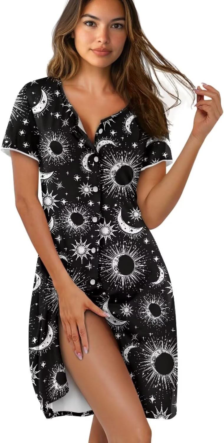 Nightgowns for Women Short Sleeve Sleep Dress Round Neck Night Gown Soft Lightweight Sleepwear