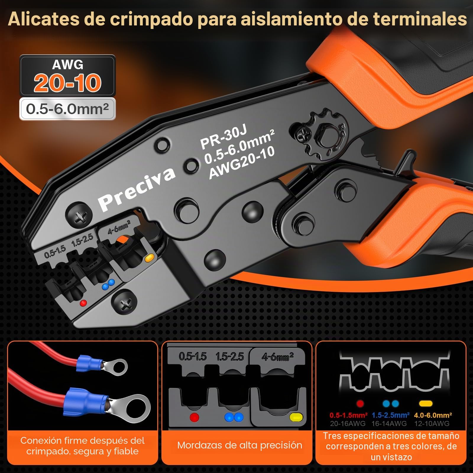 Preciva crimpadora terminales electricos, 425 piezas Terminales aislados, Kit de herramientas de crimpado para terminales de cables aislados, Conectores de crimpado en horquilla aislados de 0,5-6 mm²