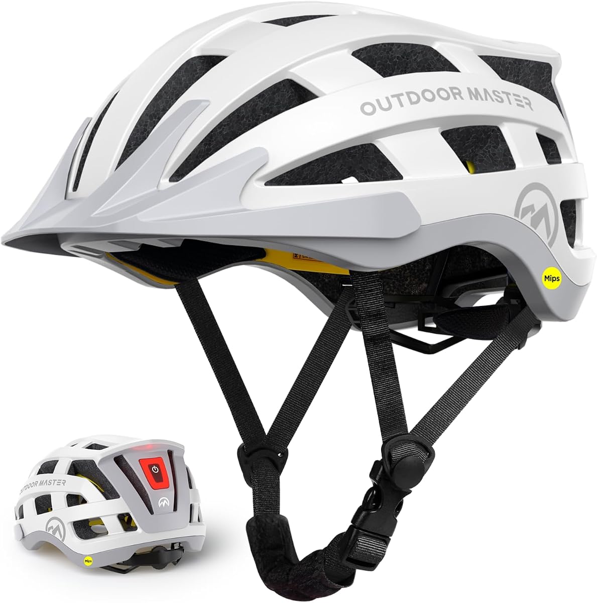 OutdoorMaster Gem II MIPS Bike Helmet with Light for Adult Youtht | Lightweight,Sun Visor, Ventilation, Certified Helmet for Cycling Road,Bicycle,Mountain, Motorway Wommen Men