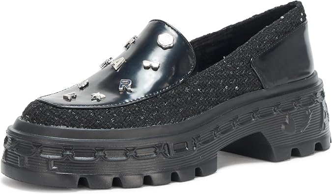 Karl Lagerfeld Womens Lylah Lug Sole Platform Loafer with Pins