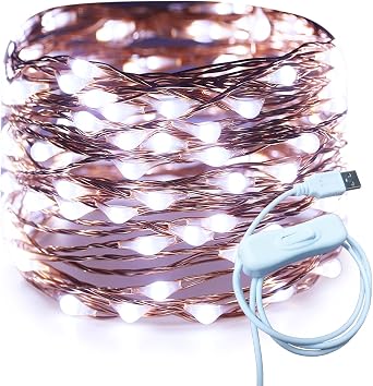 RUICHEN USB Plug in Fairy Lights, Copper Wire 20 Ft 120 LED, Cool White
