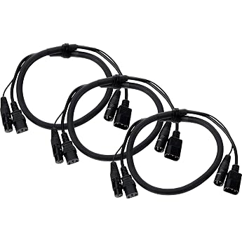 Pronomic Set of 3 Stage Hybrid Cable IECD-1 DMX - Length 1 m - Combination Cable for Power Supply and DMX Signal - XLR 3-Pin - Black