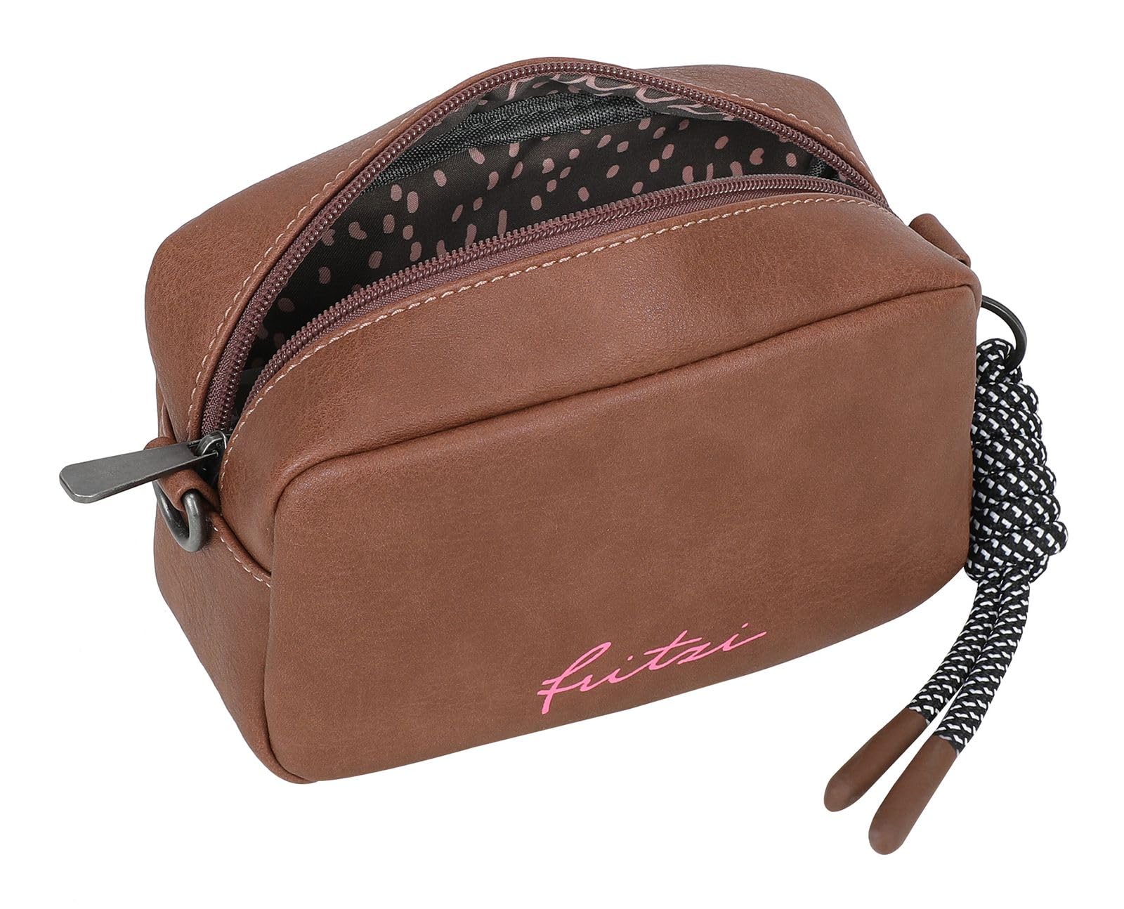 Fritzi Cross Bag Lou Crossbody Damen Umhängetasche Schultertasche Lederimitat Reißverschluss Alltag Reisen Freizeit 14,5 x 22 x 7 cm – Schwarz, Grau, Braun, Blaugrau, Beige, Taupe, Blau, Rot, Gelb