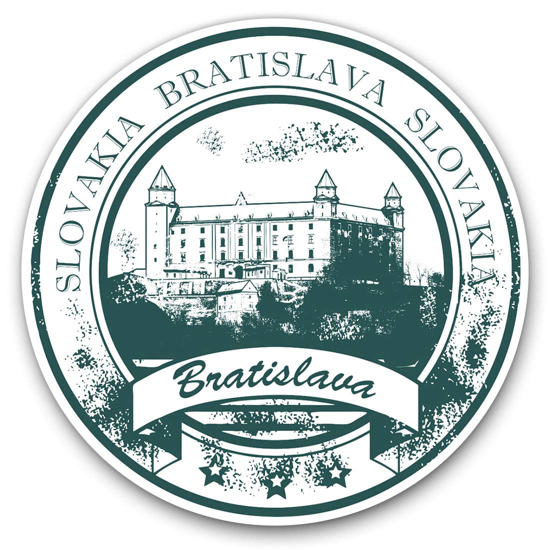 Destination Vinyl Ltd Bratislava Slovakia Travel Stamp 7097 Vinyl Stickers (Set Of 2) 7.5Cm - Bratislava Slovakia Travel Stamp #7097