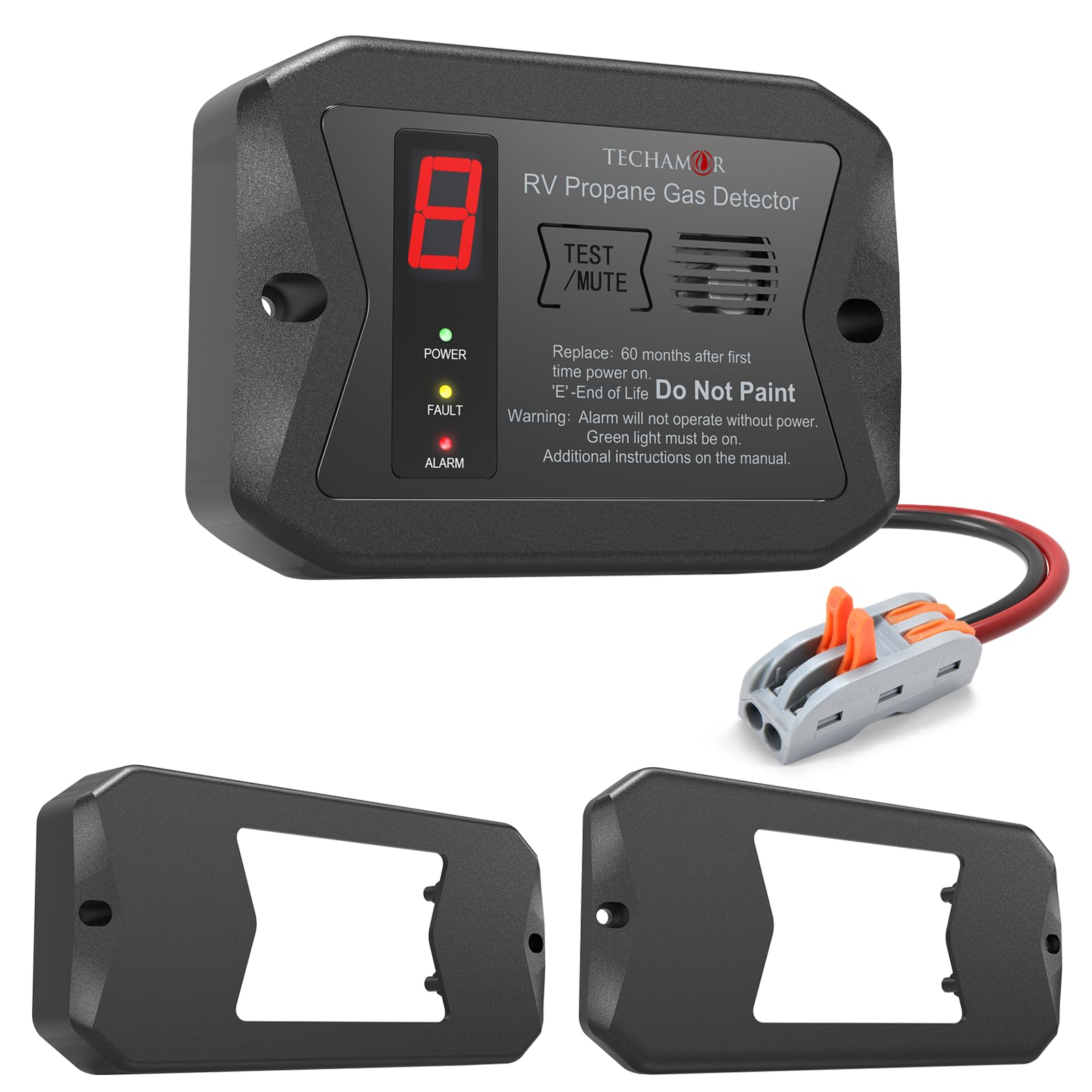 RV Propane Gas Detector, Digital Propane/LP Gas Alarm-12vDC for Motorhome Travel Trailer, Motor Coach, Truck Camper, (R501 Series Flush Mount-Black) (Surface Mount-Black)