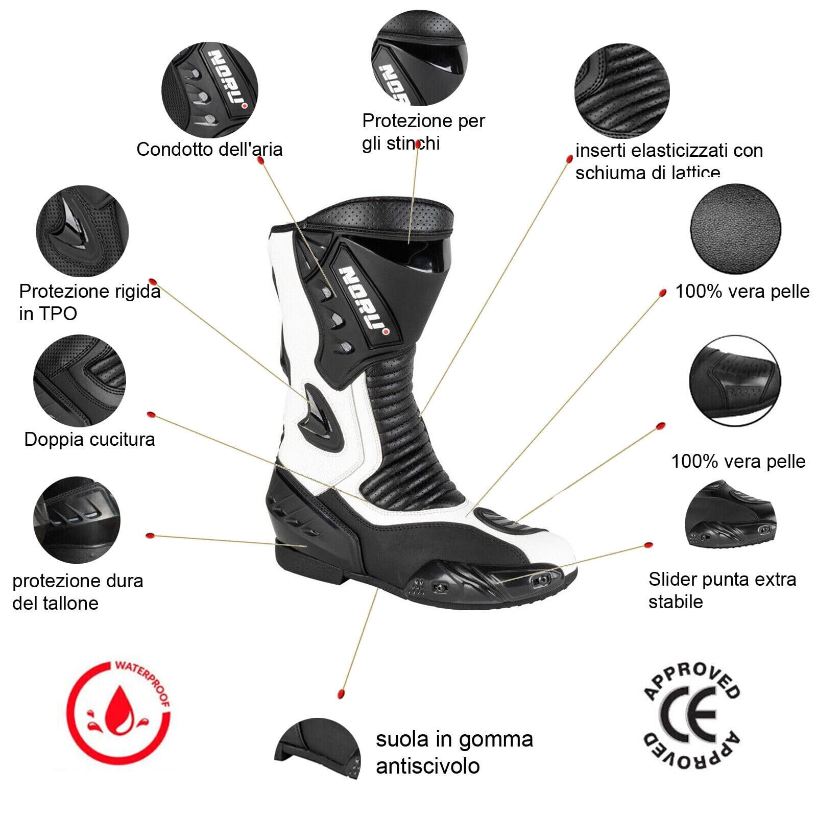 STIVALI MOTO RACING PELLE ANTI TORSIONE SLIDERS ASPIDEX
