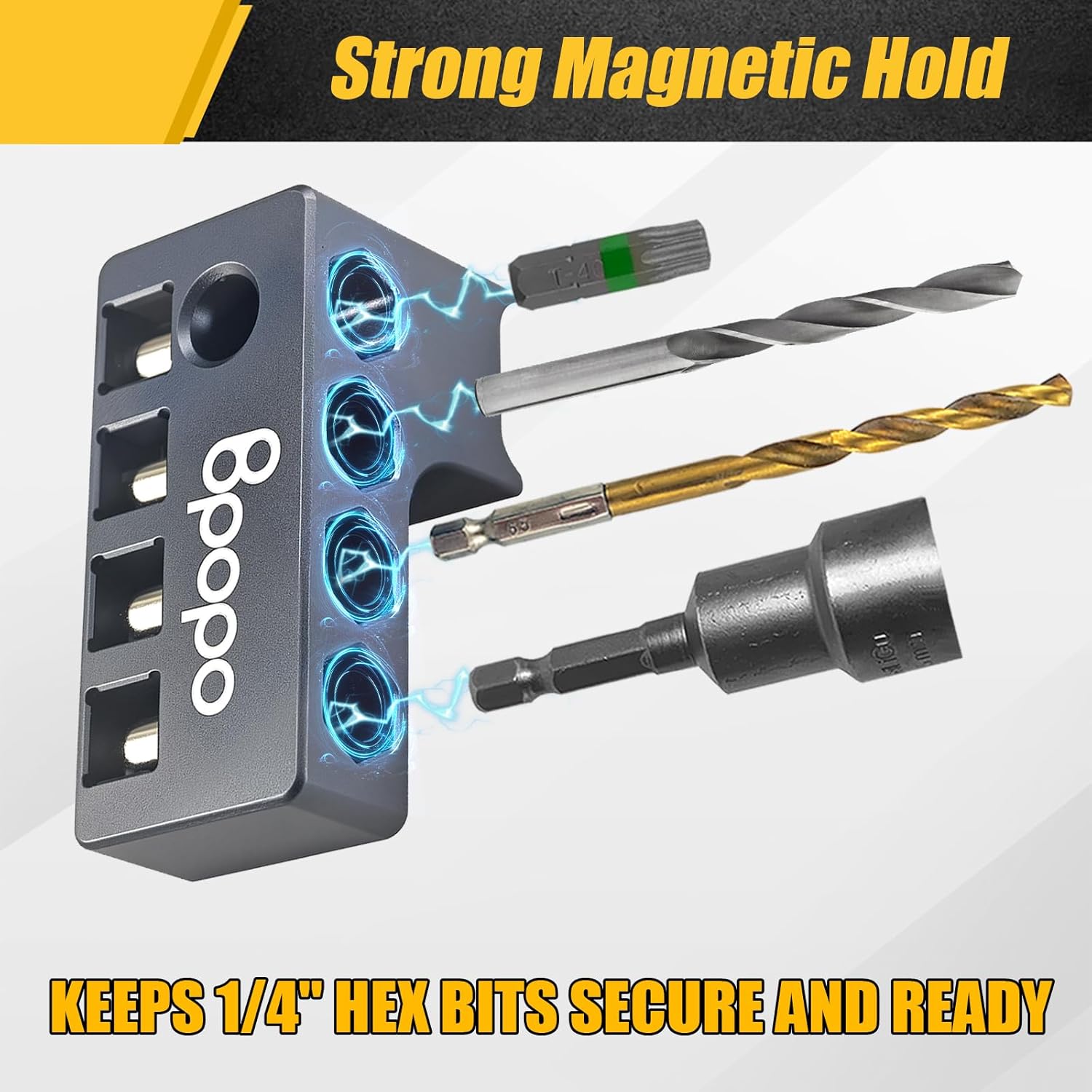 Aluminum 1/4-Inch Hex Bits Holders Fit for Dewalt Wrox Cordless Impacts Screwdrivers, Powerful Magnet Drill Bit Sleeve Organizer,Easy Access to Hex Screw Bit Storage on side of Power Drill,Right Side