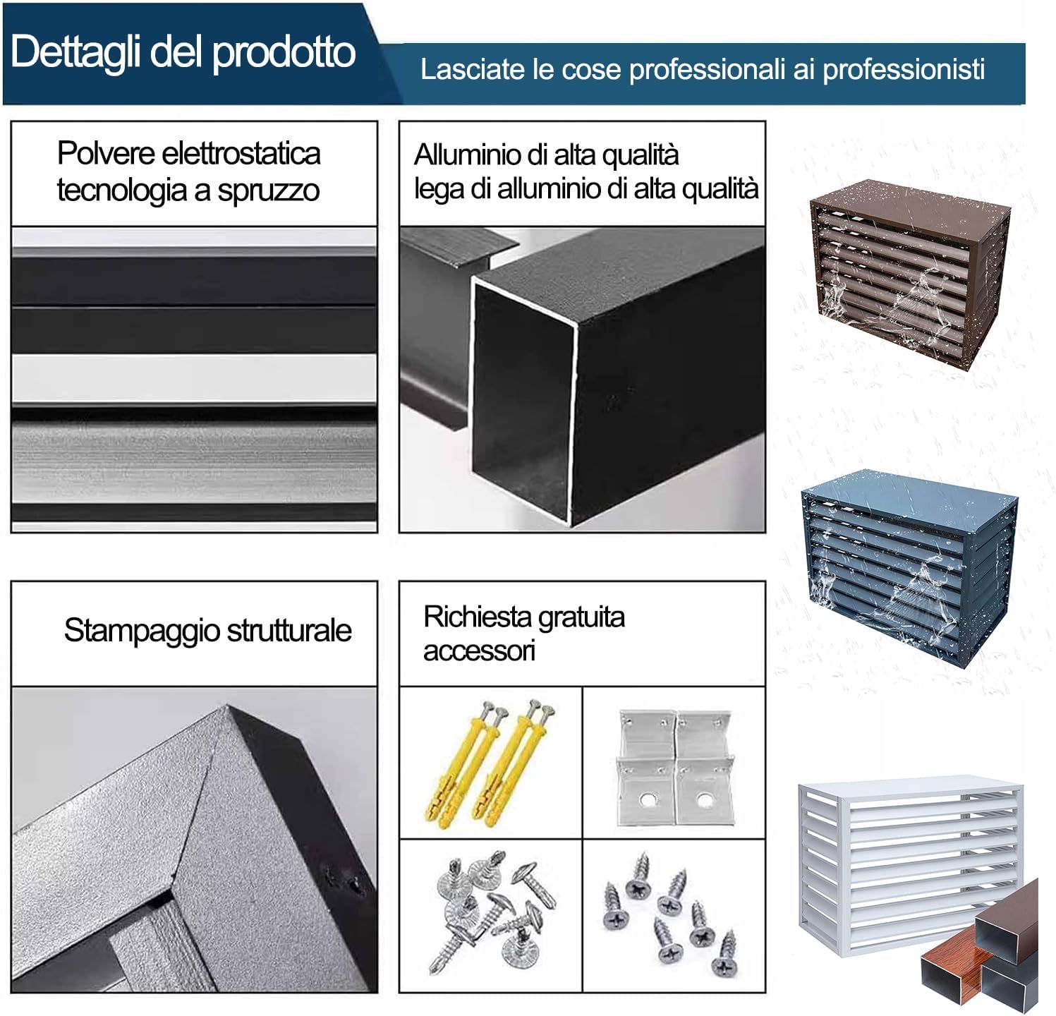 Copri Condizionatore da Esterno in Alluminio, L100*W50*H70 Copertura Protettiva - Evita Esposizione al Sole, Riduce Rumore, per Guardrail privacy balcone esterno Copertura AC in Alluminio