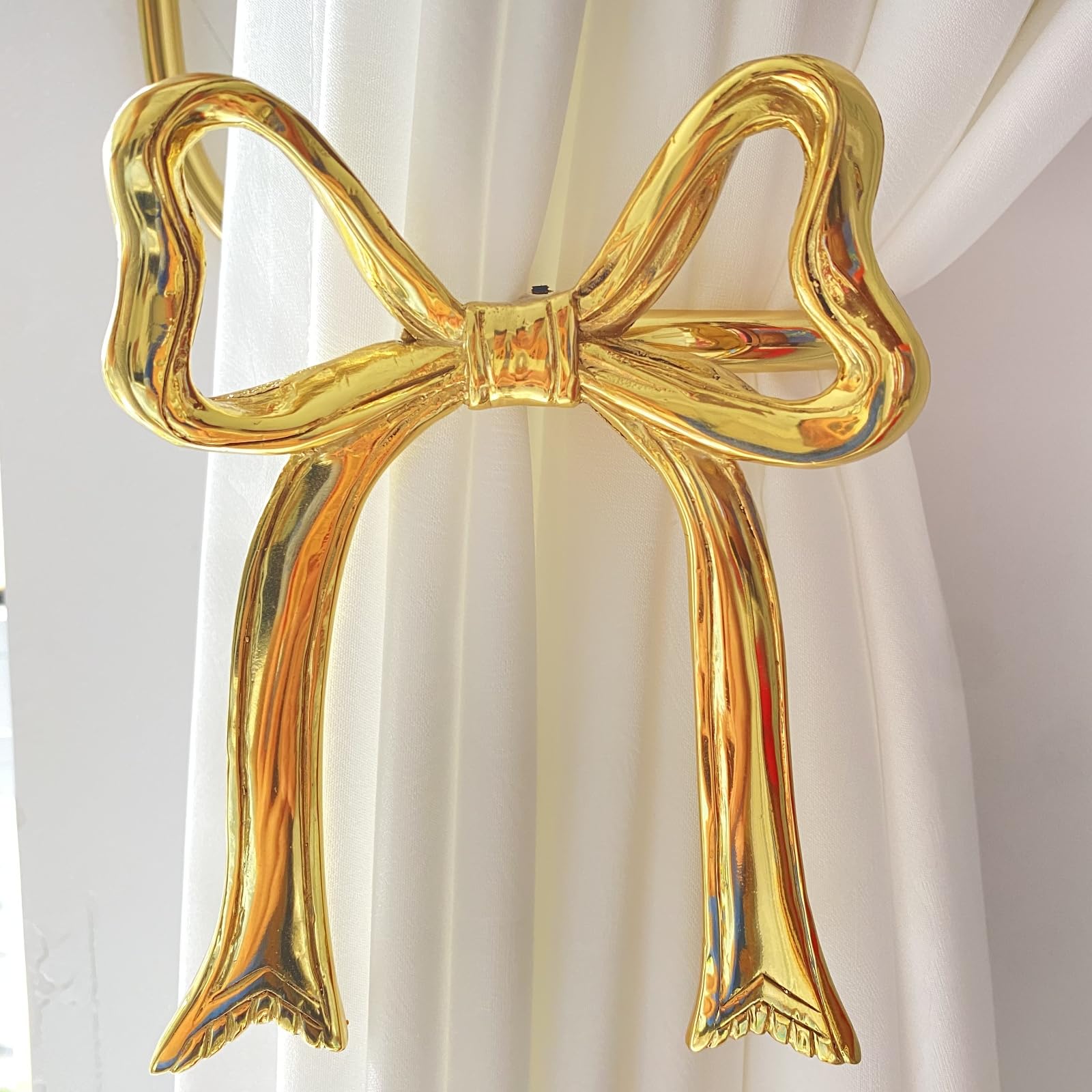 Embrasse de rideau élégante faite à la main en laiton très résistant - Style nœud papillon - Décoration murale (droite 1 pièce)