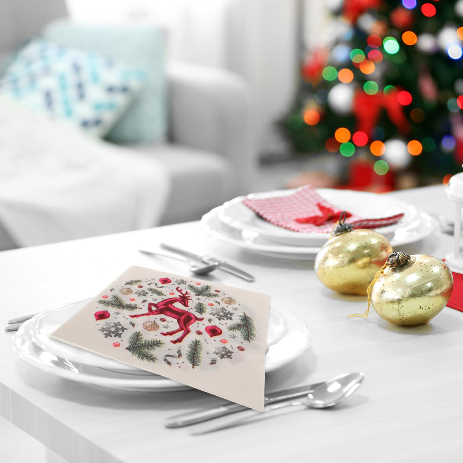 Lot De 40 Serviettes En Papier De Soie Imprimées De Noël Avec