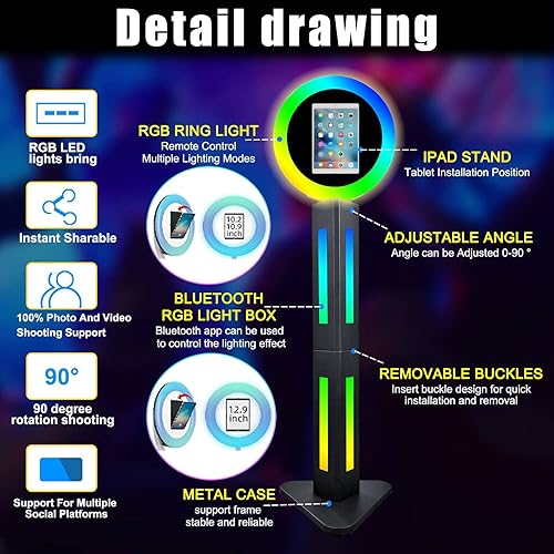Miniatura 2 de ZLPOWER Cabina de fotos portátil para iPad de 10.2 pulgadas, 10.9 pulgadas, 11 pulgadas, 12.9 pulgadas, soporte de carcasa para selfies, cabina de