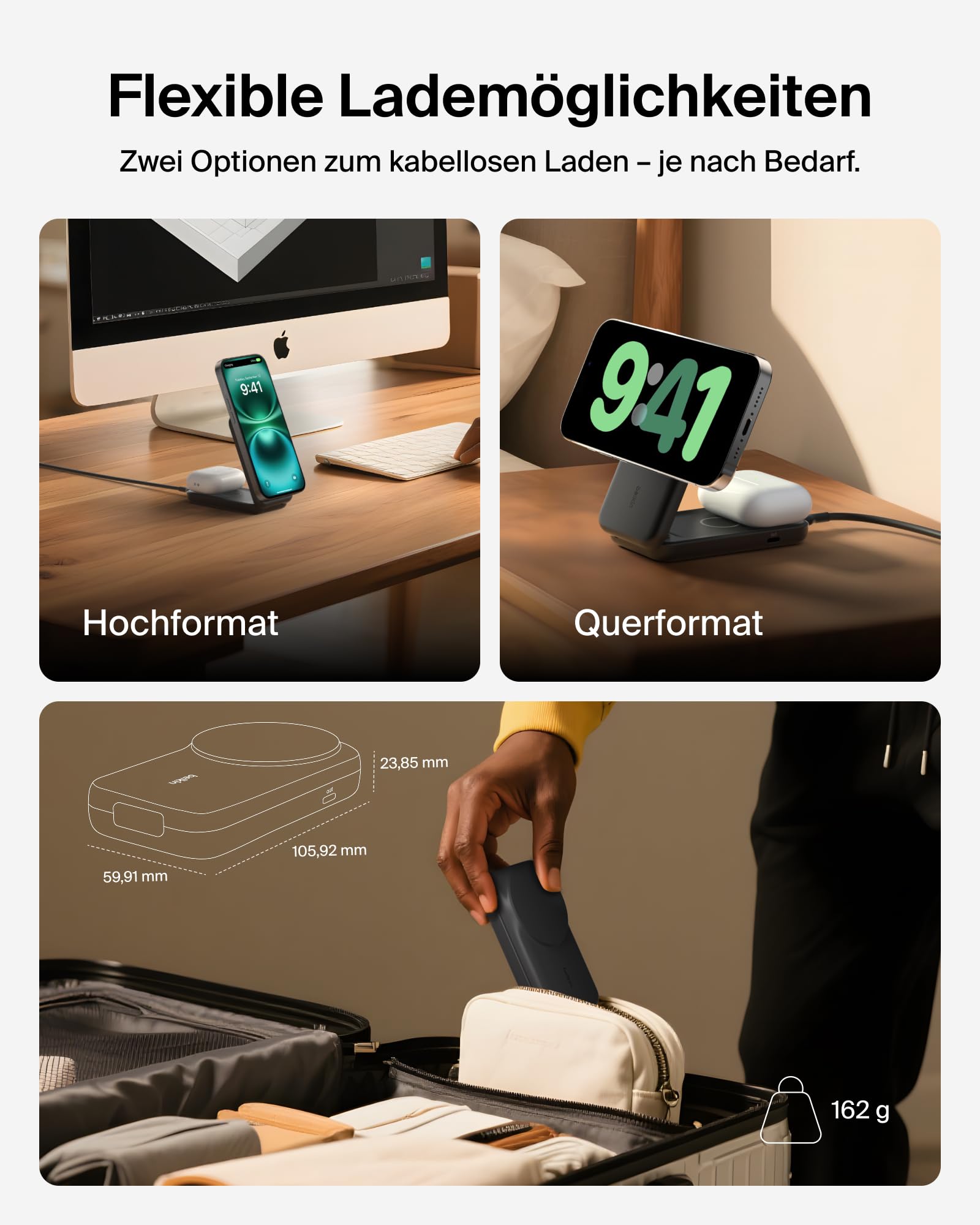 Belkin UltraCharge Qi 2.2 Ladestation 2 in 1, 25W, Ladegerät MagSafe Kompatibel, Induktive Ladestation für iPhone 17, iPhone Air, AirPods, Pixelsnap, mit USB-C-Anschluss, 45-W-Adapter – Schwarz