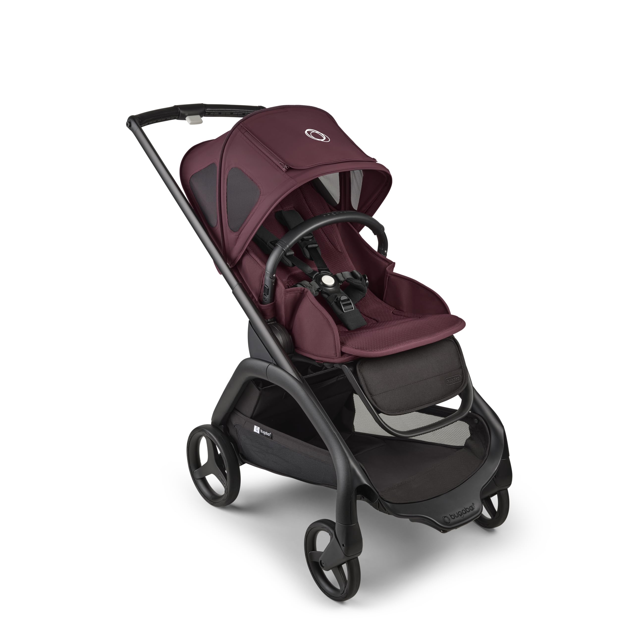Bugaboo Dragonfly City Stroller, Lightweight Compact Baby Stroller with One Hand Easy Fold in Any Position, Full Suspension, XL Underseat Basket, Black Chassis, Dark Cherry Canopy