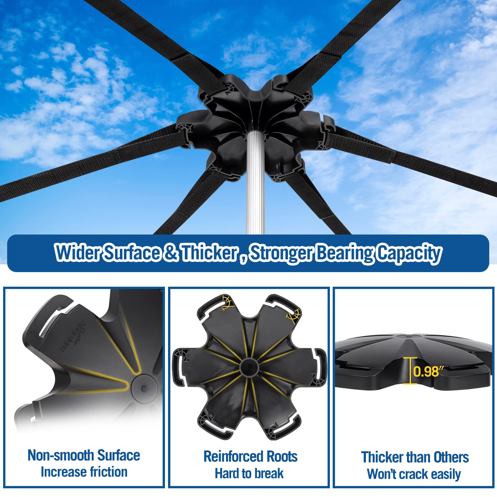 Affordura Boat Cover Support Poles with Metal Tripod Base and Hexagon Top Cover, 27-71 inches Boat Cover Poles Adjustable with 12 Straps, Pontoon Cover Support Poles System (2 Pcs)