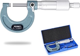 REXBETI Outside Micrometer, Ultra-Precision Carbide Tipped Measuring Tool Set, Ratchet Stop, 0-1" Range, 0.001" Graduation, +/-0.0001" Accuracy, Protective Case