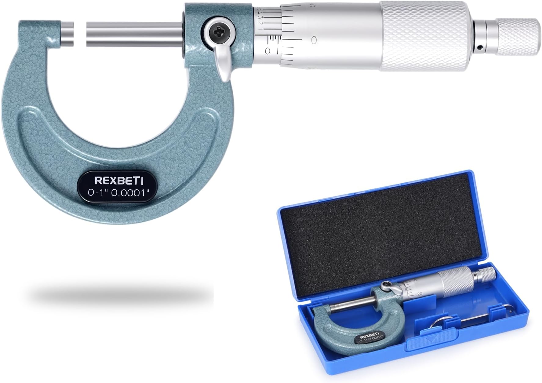 REXBETI Outside Micrometer, Ultra-Precision Carbide Tipped Measuring Tool Set, Ratchet Stop, 0-1" Range, 0.001" Graduation, +/-0.0001" Accuracy, Protective Case