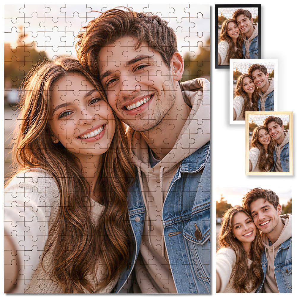 Personalised Jigsaw Puzzles 1000/500/300/200/70/35 Pieces,Wooden Custom Puzzle with Frame,Unique Personalised Puzzles Gifts for Mom,Dad,Friend,Pet,Birthday,Graduation,Wedding,Valentine’s Day