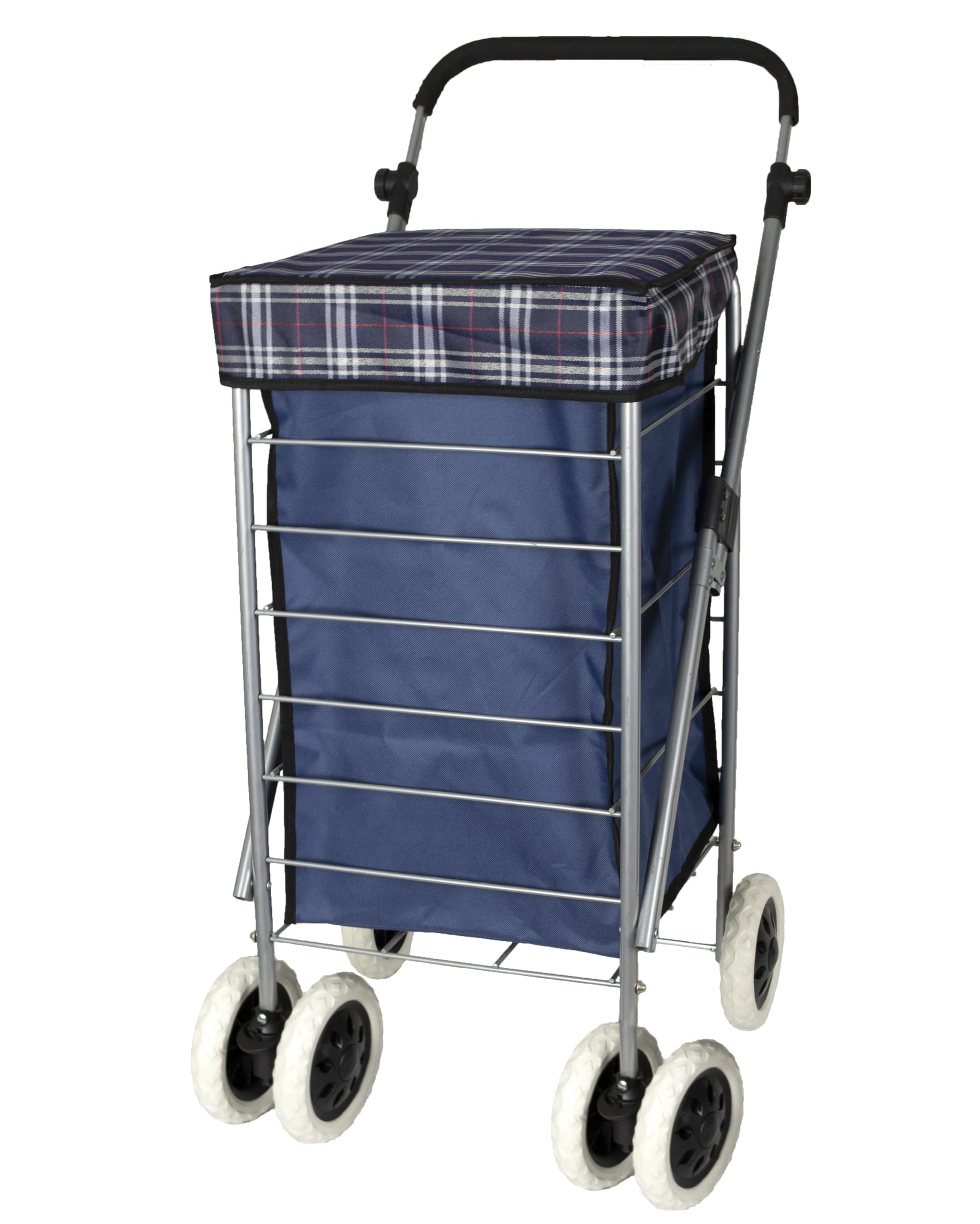 Bergs 6 Wheels Navy Shopping Trolley With 4/6 Wheels Lightweight Strong Large Cart 54L (6 Wheels Navy)