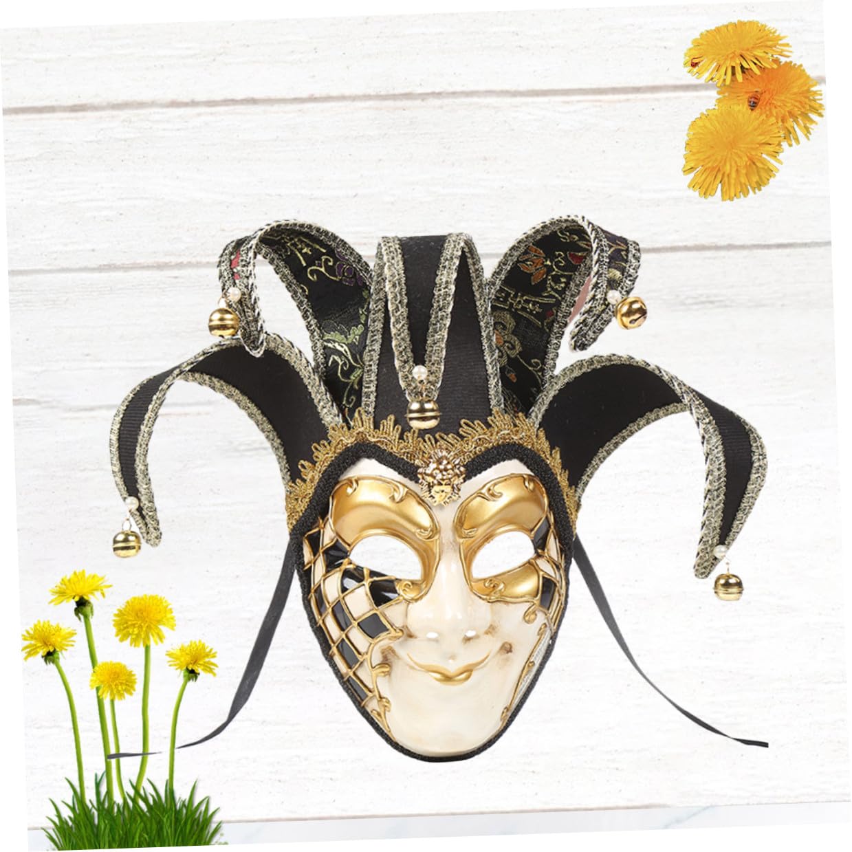 Artibetter Maschera Veneziana Nera a Tutto Volto in Plastica e Tessuto Decorazione a Campanello per Performance di Carnevale ed Esposizioni di Animazione