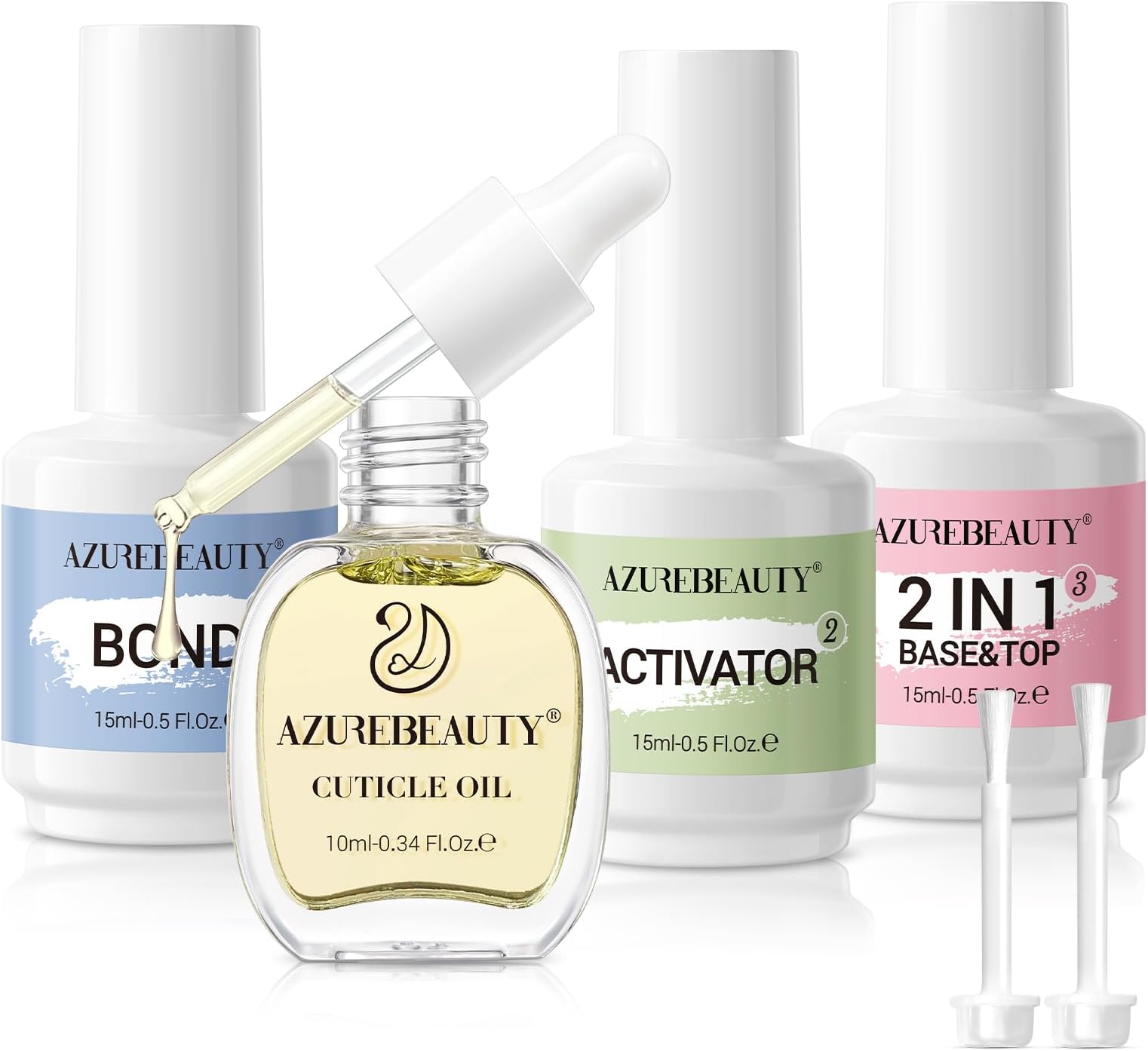 AZUREBEAUTY Dip Powder Liquid Set 15ml/0.5oz Nail Repair Cuticle Oil Multi-Purpose Dip Powder Base Top Coat with Activator, Bond, Cuticle Care for Dipping Kit, No Need Nail Lamp