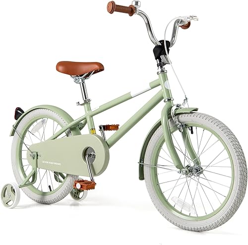 Miniatura 23 de BABY JOY Bicicleta infantil de macarones coloridos, de 12, 14, 16 y 18 pulgadas, bicicleta deportiva para niños con ruedas de entrenamiento, Verde
