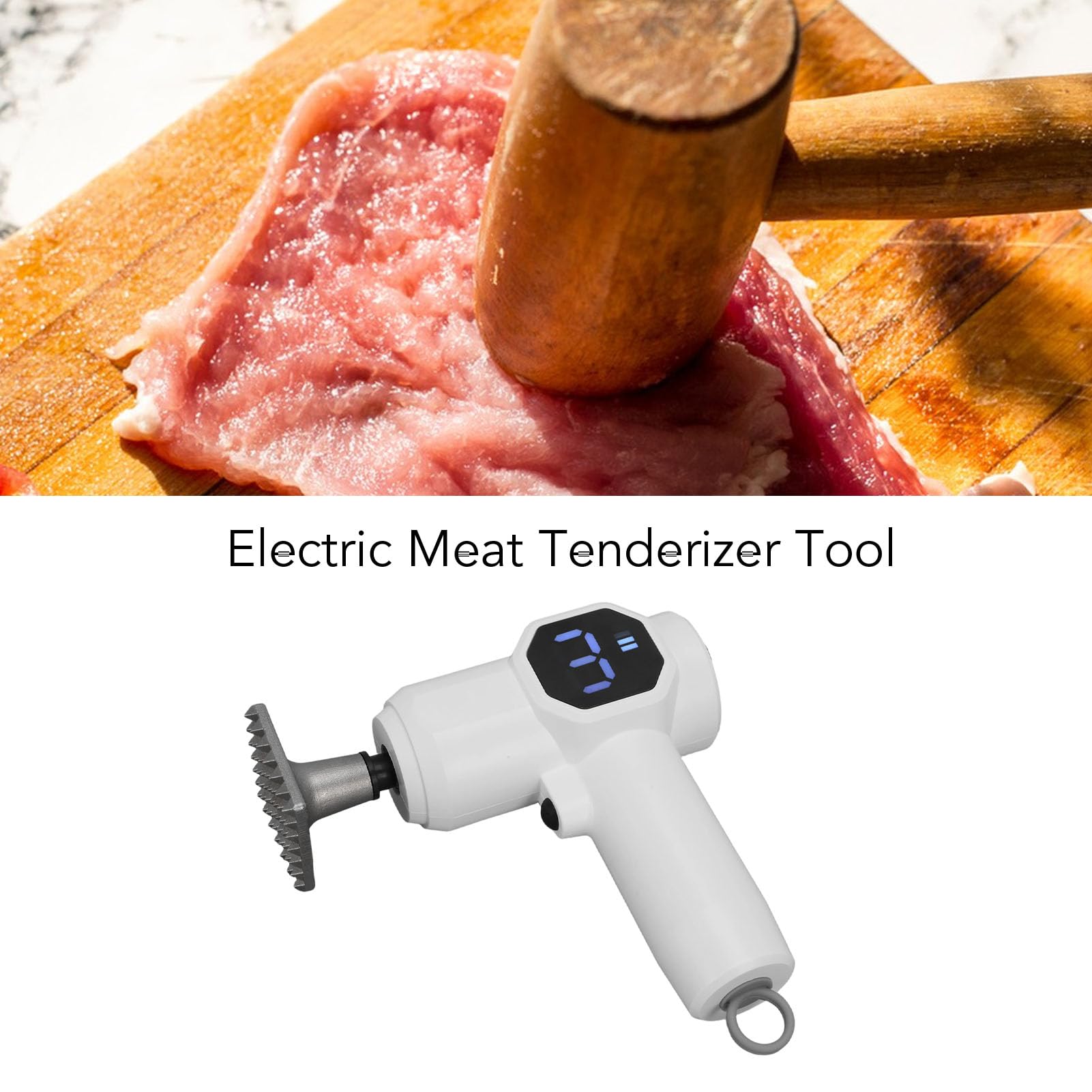 Rengue ABS Elektrischer Fleischklopfer mit 6 Gang Steuerung 6.3in | Für Steaks Hähnchen Schweinefleisch,Hobbyköche und Köche,30W Motor,Edelstahl 304,Ergonomisches Design