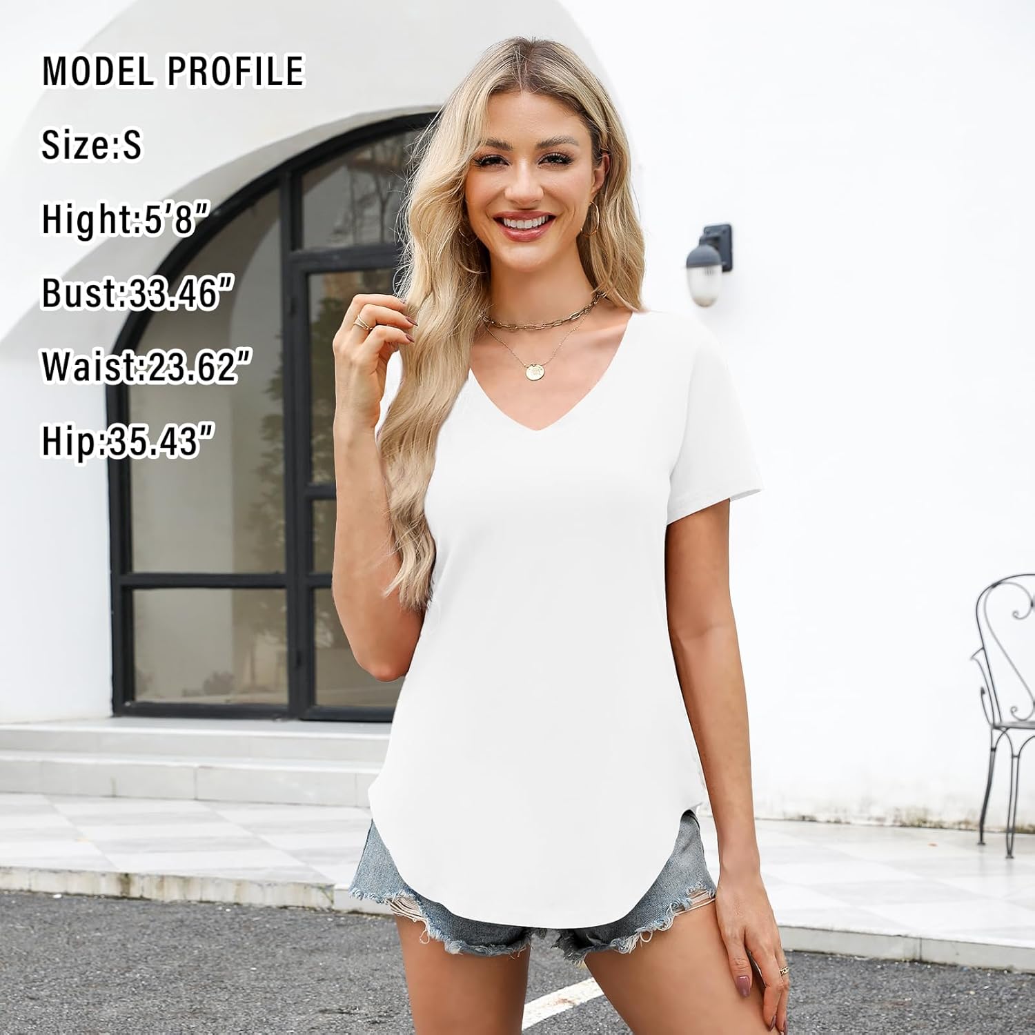 Elesomo Womens T Shirts V Neck Summer Short/Long Sleeve Cotton Tops Tees - Image 3
