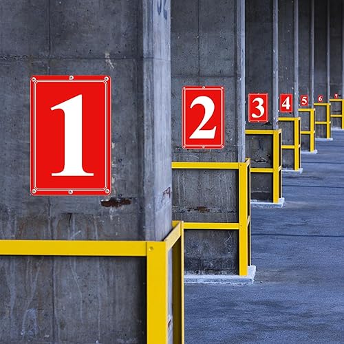 Miniatura 6 de Letreros numéricos de aluminio premium 1, de metal de 12 x 8 pulgadas, letreros numerados rojos al aire libre para estacionamientos, piso, muelle,