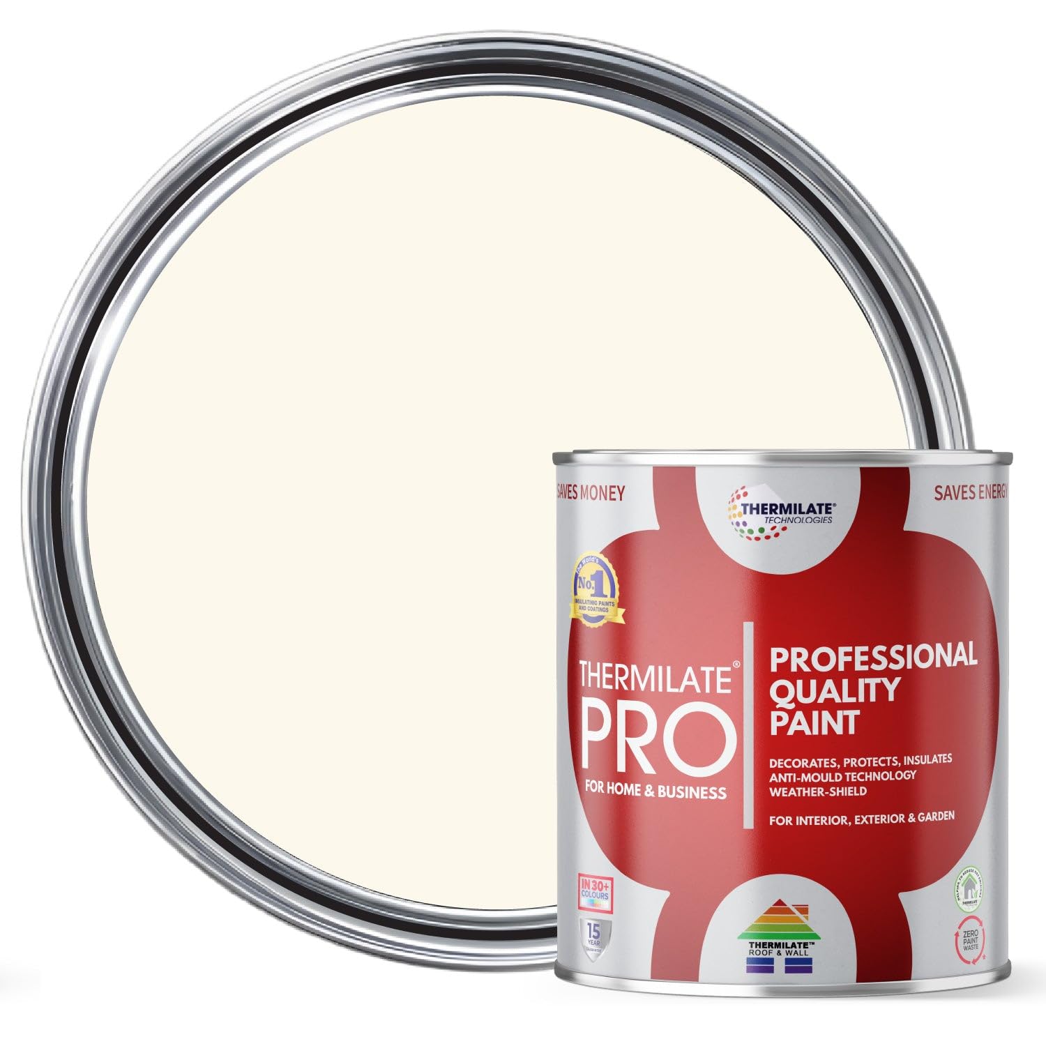 Thermilate PRO FLEX Interior & Exterior Paint - Professional Multi-Surface Paint & Primer for All Walls, Wood, Furniture, Kitchen Cupboards & Garden | All-in-One - Creamy White - 2.5L - Matt โ image 1