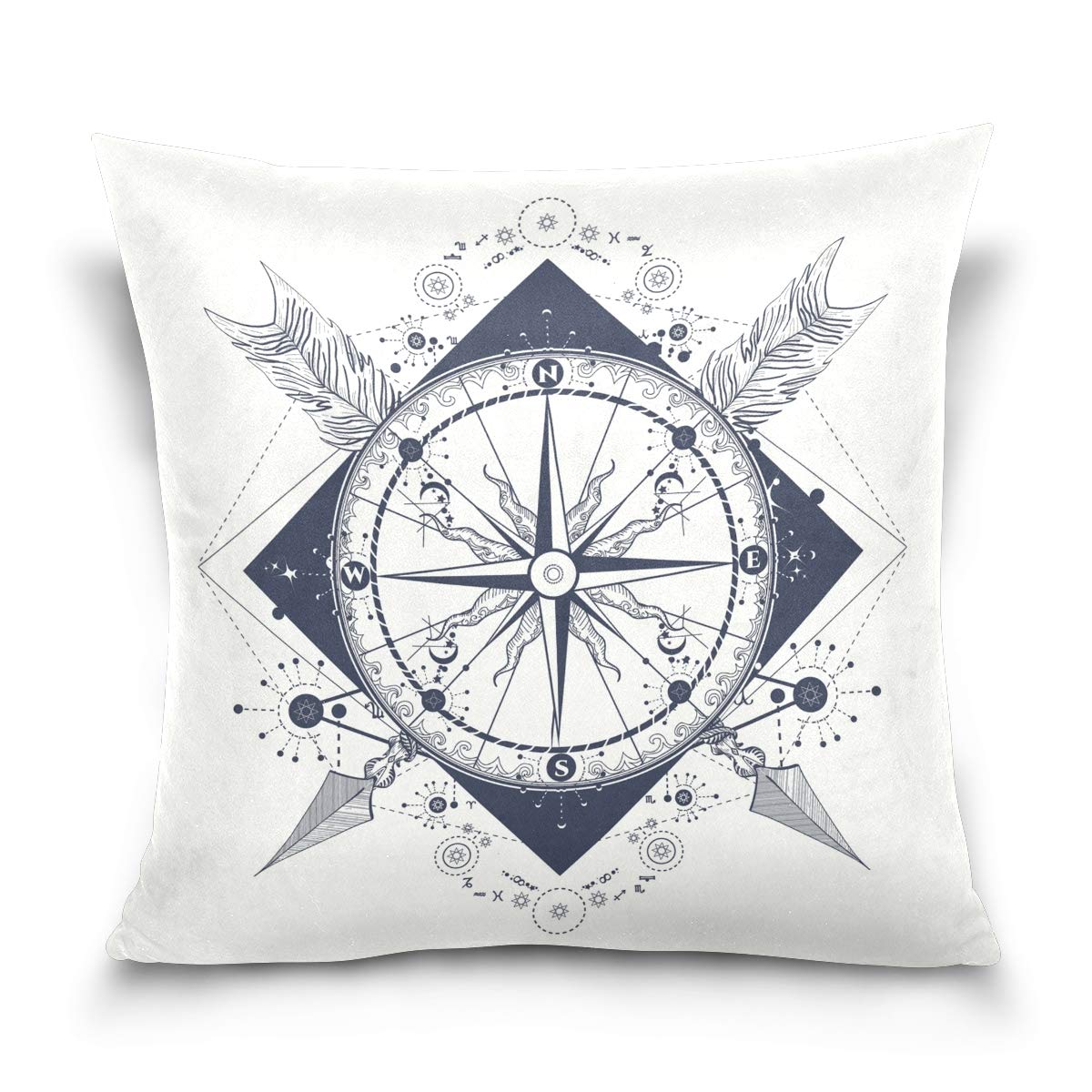 Linomo Throw Pillow Cover 16x16 inch, Nautical Compass Arrows Decorative Pillow Cases Cushion Cover for Couch Sofa Bed Home