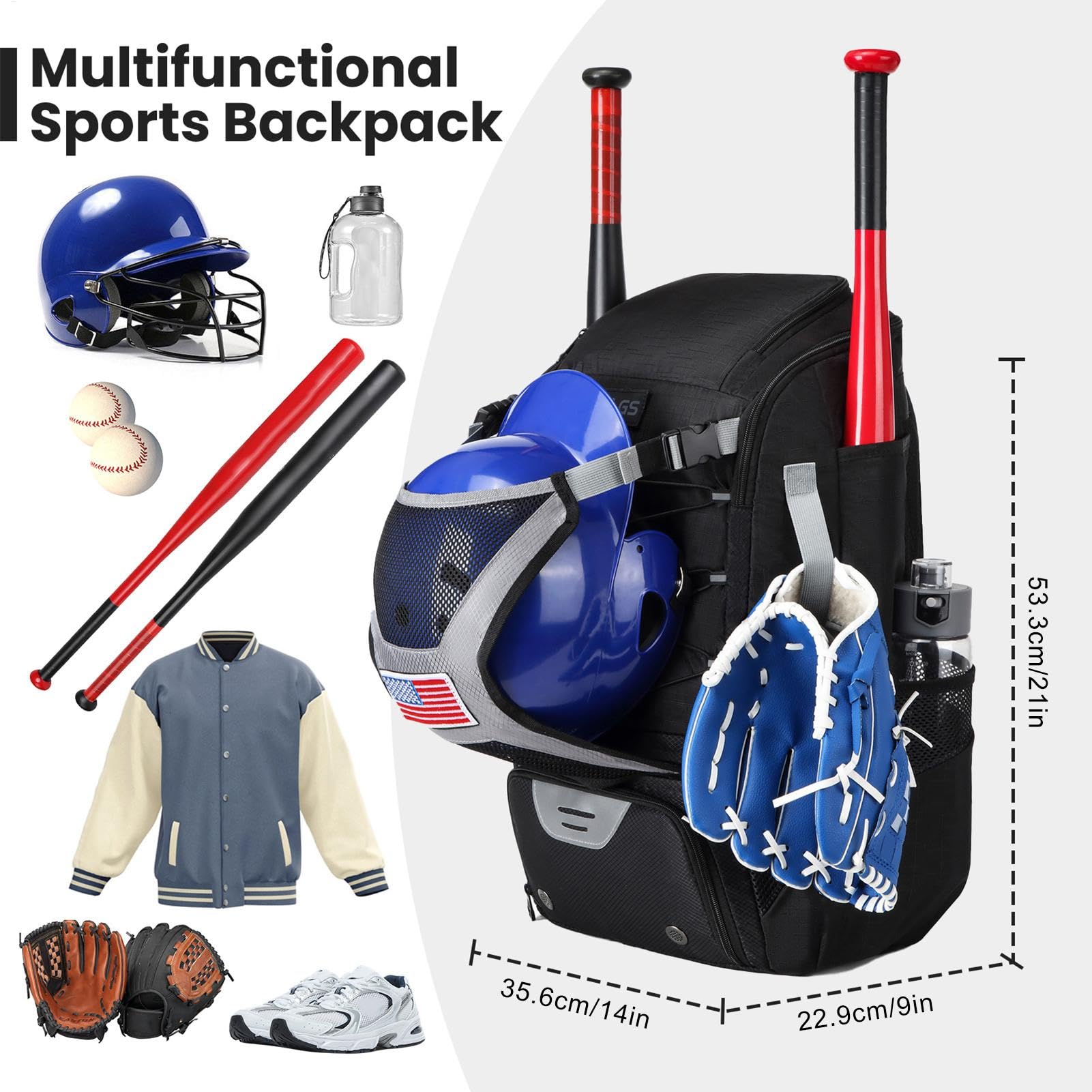 Bolsa para Bate de béisbol para jóvenes: Bolsa para Equipo Liviana e Impermeable con Gancho para Cerca y Compartimento Principal Grande para Casco para Adultos Softbol, Accesorios de T-Ball