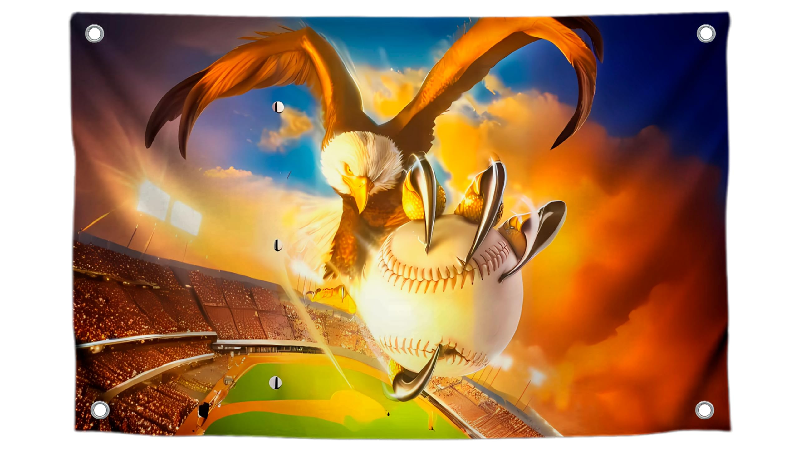 3x5 Ft Eagle Catching Baseball Polyester Flags with 4 Grommets - Polyester Sport Bat Ball League Yard Outdoor or Indoor Single Sided Flag - Home Wall