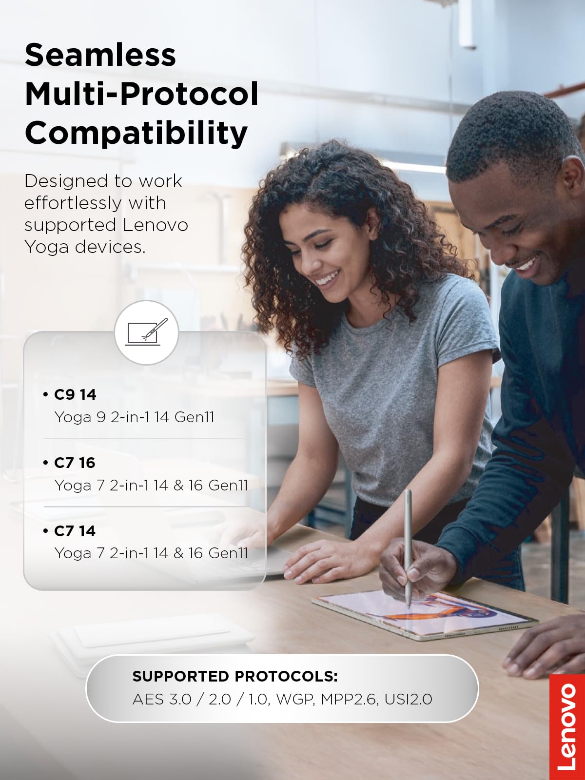 Lenovo Yoga Pen 2 + Estuche para lápiz | USB-C | Gris Luna | Compatible PC Yoga, Fijación Magnética, Detección de Inclinación, Carga USB-C, Batería Recargable, Indicador LED