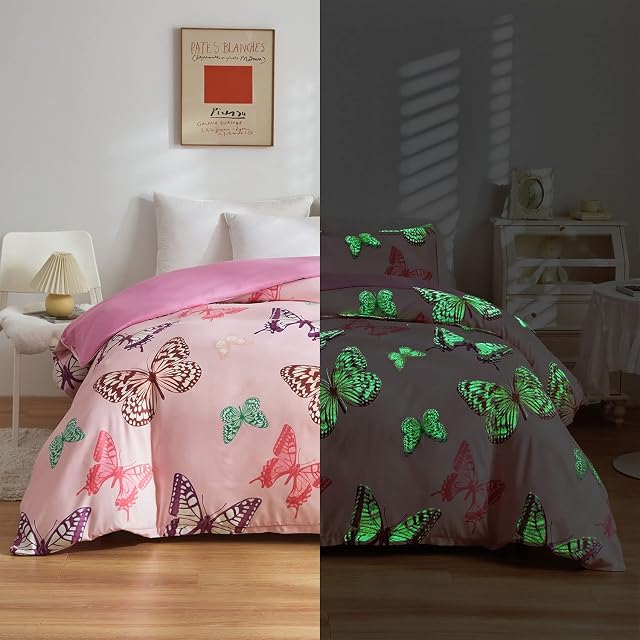 Homewish Butterfly Comforter Cover For Boys Kids Glow In The Dark Bedding Set Girls Teens Bedroom Glow Decor Duvet Cover Colorful Butterfly Animal Bedding Collections With 1 Pillowcases Single