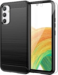Capa para Samsung Galaxy A34 5G, Galaxy A34 com HD Screen Protector, Fashion Shock Absorption Flexível TPU Bumper Soft Rubber Protect Case Cove para Samsung Galaxy A34 5G (Black)