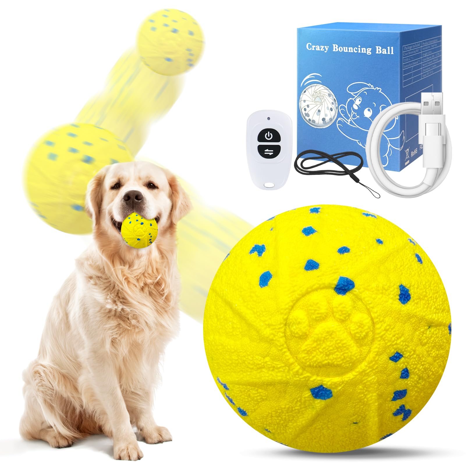 Dolita Interactive Dog Toy with Remote 3 Modes Tough Chewers Dog Ball Smart Automatic Rolling Ball E-TPU Material