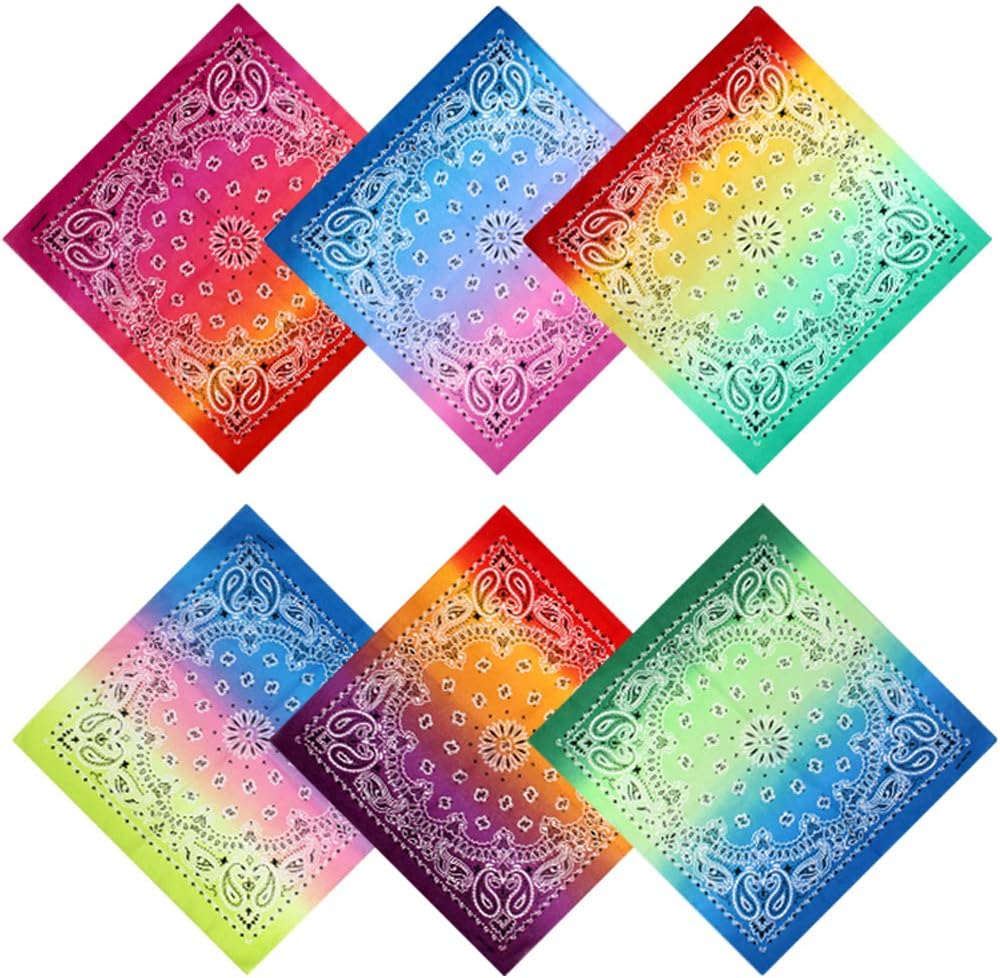 6 Pieces Tie Dye Bandana Cotton Paisley Bandanas Headbands Cowboy Handkerchiefs for Men and Women Multi-Purpose Head Wrap Neck Scarf Wristband Sets - Image 7