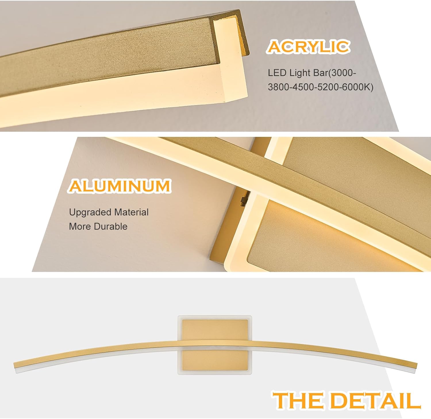 Benkut Modern LED Wall Sconce Gold LED Bathroom Light Fixtures Over Mirror Wall Lighting for Bathroom, Dimmable Long Vanity Light for Bathroom Living Dining Room(5CCT 31.5Inch)