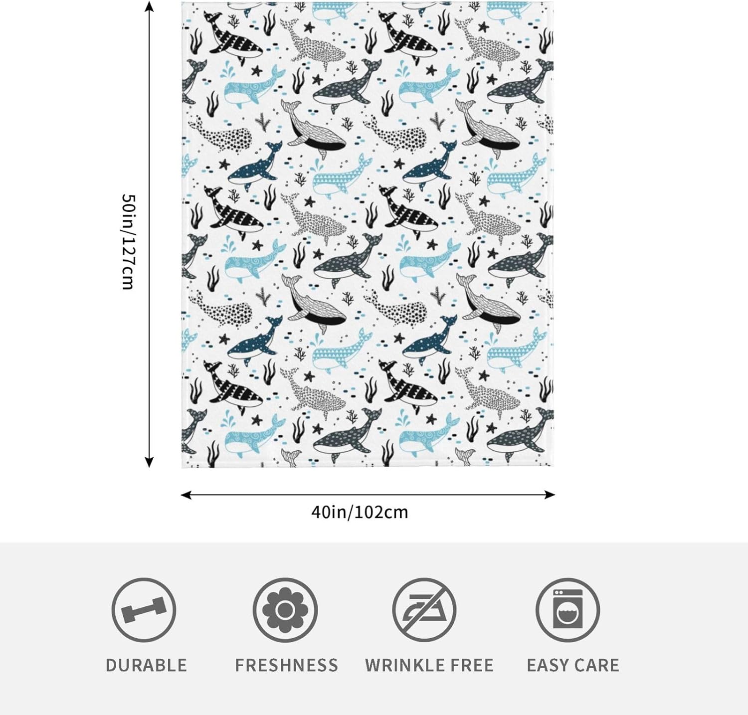 Whales Throw Blanket Sharks Lightweight Warm Flannel Fleece Blankets Cozy Soft Air Conditioning Blanket Gifts for Women Men Girls Boys 50"x40" - Image 4