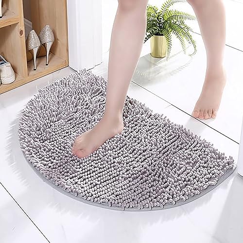 Scceatti Alfombra de ducha de felpa para baño, alfombra de baño semicircular, antideslizante, suave, peluda, duradera, gruesa, lavable a máquina,